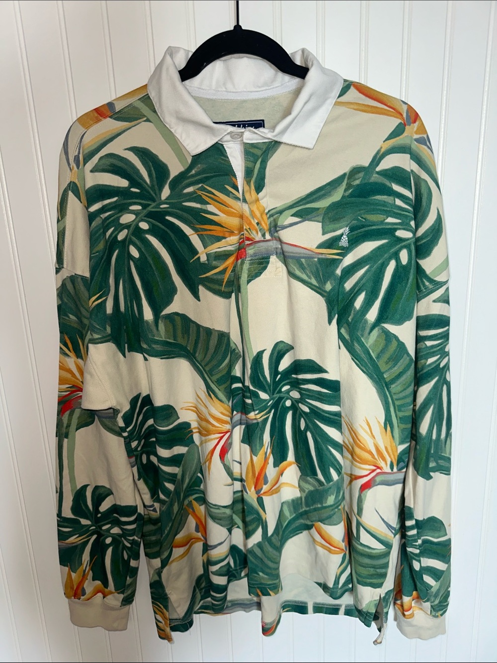 Chubbies Tropical Bird of Paradise Long Sleeve Polo Shirt Men’s L 100% Cotton